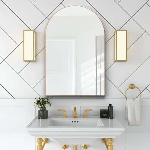 Arched Wall Mirror for Bathroom,20"x30" Arched Mirror Wall Mounted Mirror with Metal Frame, Gold Vanity Mirror Decor for Mantle, Bedroom, Entryway, Living Room