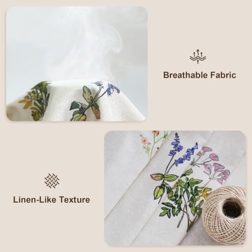 Linen Farmhouse Floral Shower Curtain with Lavender, Violet, Cornflower Wildflower Print, Water Resistant Fabric 72x72in Boho Shower Curtain with 12 Plastic Hooks