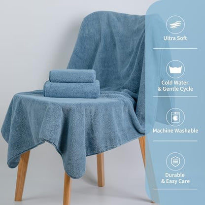 MICROFI New Microfiber Bath Towel Set, 3 Piece, Oversize, Quick Dry, Lint Free, Includes Body, Hand and Face Towels