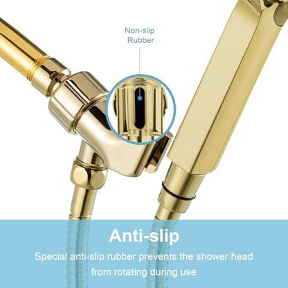 OFFO Shower Head Holder with Solid Metal Ball for Handheld Shower Head Gold, Adjustable Shower Arm Mount for Connecting Shower Arm and Shower Hose, 1/2 in IPS Female Inlet and Male Outlet