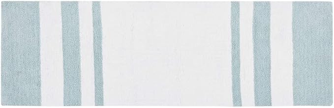 Madison Park Reversible Spa Cotton Bath Rug 100%-Cotton Striped Ultra Soft Water Absorbent, Fast Drying, Bath-Mats, Non-Slip Absorbent Quick Dry Mats for Tub, Shower Room, and Bathroom, 24x72, Aqua | Quick Dry, Ultra Soft, Pile, Machine Washable, Plush...