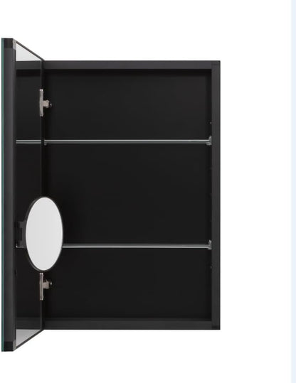 14 x 24 Inch Bathroom Mirror Cabinet, Medicine cabinets for Bathroom，3 Adjustable Shelves, Soft Close Hinges, 3X Movable Magnifier, Black Medicine Cabinet