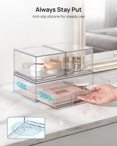 Vtopmart Clear Stackable Storage Drawers Set of 4, Plastic Organizer Bins