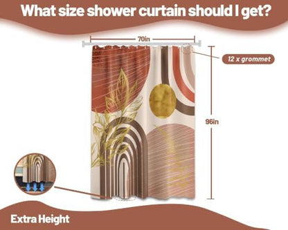 Burnt Orange Extra Long Shower Curtain, Tall 72X96 in, Mid Century