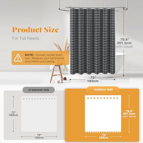 BTTN 72x78 Boho Linen Heavy Duty Fabric Shower Curtain Set, Charcoal Gray
