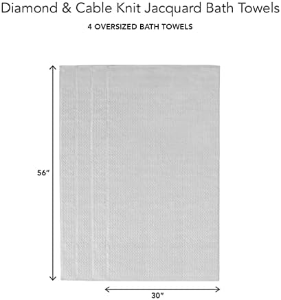 Texere 100% Organic Cotton Jacquard 650 GSM Premium Bath Towel Sets - Extra Absorbent Quick Dry and Plush (Cable, Light Taupe, 4 Bath Towels)
