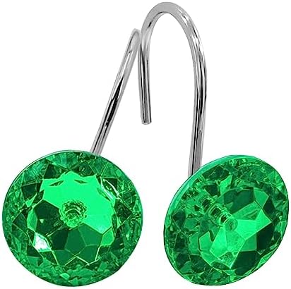Green Diamond Crystal Bling Shower Curtain Hooks Rings for Bathroom,12PCS