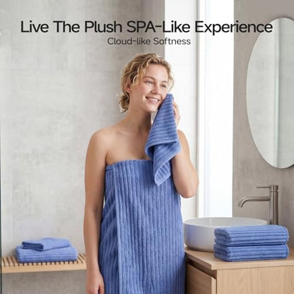 ecolook Blue Bath Towel Set of 4, 31 x 63 in, Soft and Highly Absorbent, Lightweight Microfiber Towels for Bathroom, Gym, Hotel and Spa