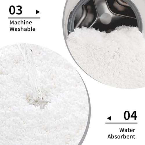 Disolla Toilet Mat 22x24 White - Non Slip Fluffy U-Shaped Contour Rug, Ultra-Soft Plush Toilet Floor Mat, Absorbent & Machine Washable