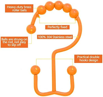 Shower Curtain Hooks,304 Stainless Steel Shower Rings for Bathroom,Double Glide Shower Hooks for Bathroom Shower Curtain Rods Curtains,Set of 12 Hooks,Orange（Shower Curtain Hooks Style A ）