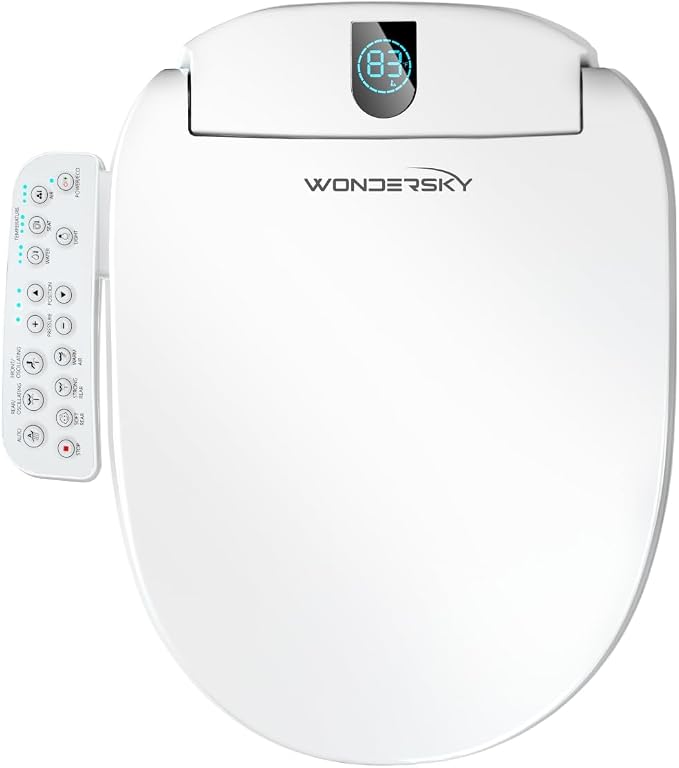 Smart Electric Heated Bidet Toilet Seat, Warm Water & Air Dryer, Round | Multi Wash Modes, Self-Cleaning Nozzle, Soft Close Lid, Side Panel Control, Night Light, LED Display, Adjustable Temperature