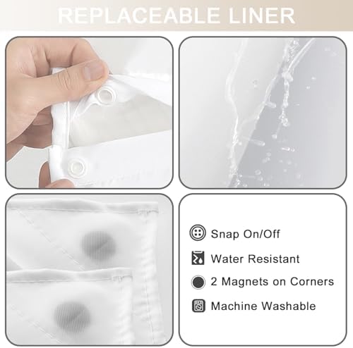 No Hook Shower Curtain and Liner Set for Bathroom, Ombre Beige, 71" x 74"