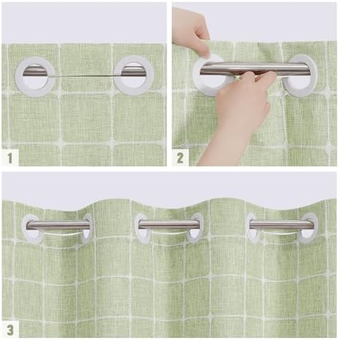 MitoVilla No Hooks Needed Boho Farmhouse Shower Curtain with Snap-in Liner, Cotton Linen Fabric Shower Curtains with Tassels for Rustic Neutral Bathroom Decor, Sage Green, 72 x 74