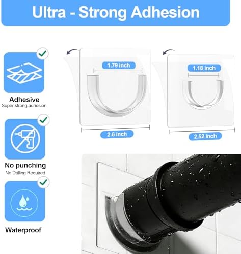 Shower Curtain Rod Holder with Strong Adhesive,4 Pcs,No Drilling