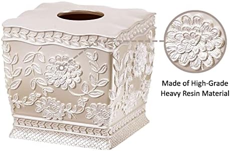 Zahari Home 2pc Rose Vine Bathroom Set Waste Basket & Tissue Cover Modern Classic Decor Stylish Unique Design Beautiful Beige Bathroom Accessories Set