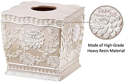Zahari Home 2pc Rose Vine Bathroom Set Waste Basket & Tissue Cover Modern Classic Decor Stylish Unique Design Beautiful Beige Bathroom Accessories Set