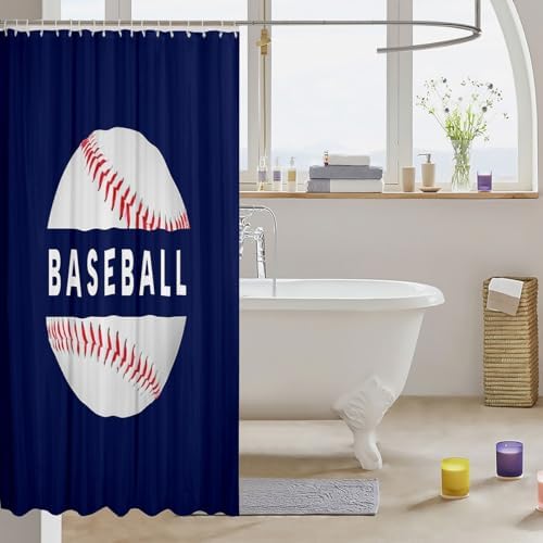 jejeloiu Baseball Shower Curtain 72"x84" Sports Game Bath Curtain for Boys Girls Teens Baseball Gaming Bathroom Shower Curtain Set Women Men Gift for Baseball Lover Kids Bathroom Accessories