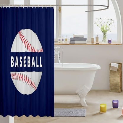 jejeloiu Baseball Shower Curtain 72"x84" Sports Game Bath Curtain for Boys Girls Teens Baseball Gaming Bathroom Shower Curtain Set Women Men Gift for Baseball Lover Kids Bathroom Accessories