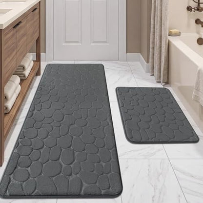 YIHOUSE Bathroom Rugs Mat Set, Memory Foam Bath Mat 2 Piece Dark Grey
