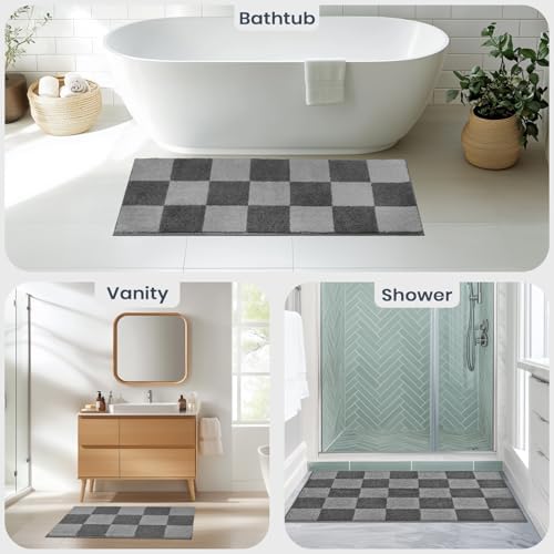 PURRUGS Bathroom Rug Non-Slip Machine Washable 24" x 36", Super Absorbent and Quick-Dry Bath Mat, Extra Soft and Plush Bath Rug for Shower, Bathtub and Sink, Grey & Dark Grey