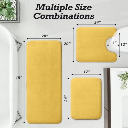 HUXMEYSON Bathroom Rugs Sets 3 Piece, Non-Slip & Quick Dry Bath Mat Set, Ultra Soft Velvet Bath Rugs for Bathroom, Toilet and Shower Floor, Yellow