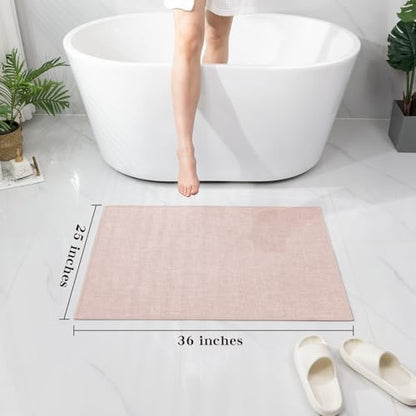 chakme Bathroom Rugs Mat 36x25, Ultra Thin Non Slip Bath Mat Large Quick Dry Absorbent Bath Mat for Bathroom Floor, (Pink, 36"x25")