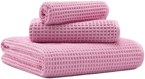 MICROFI Microfiber Waffle Bath Towels, 3 Pieces, Oversized, Soft, Absorbent, Fast Drying, Lint Free, Includes Bath, Face and Hand Towels 430 GSM