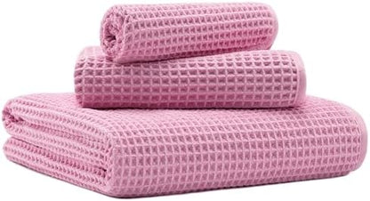 MICROFI Microfiber Waffle Bath Towels, 3 Pieces, Oversized, Soft, Absorbent, Fast Drying, Lint Free, Includes Bath, Face and Hand Towels 430 GSM