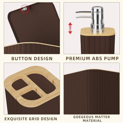 XLHOMO Bathroom Set - Elegant Brown Bathroom Set, 10PC Brown Bathroom Accessories Set, Bathroom Sets with Toilet Brush, Bathroom Trash Can