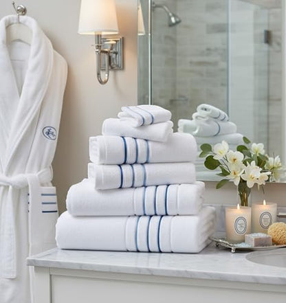 Bath Sheet Towel for Bathroom – Luxury 1-Piece Cotton Towels (70''x35''), Soft Absorbent & Quick Dry, 600 GSM Bath Towels for Bathroom, Hotel Spa Quality (White/Blue Azure, 1-Bath Sheet)