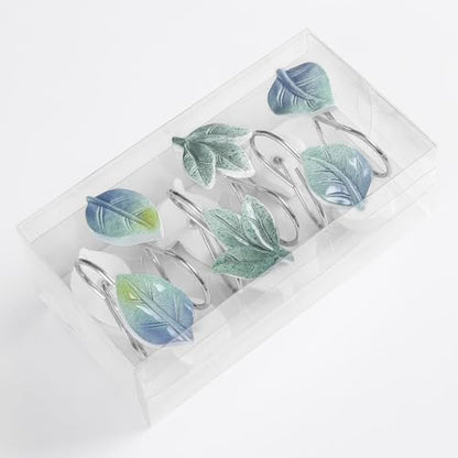Blue Plant Leaf Shower Curtain Hooks,Eucalyptus Bathroom Decor,12PCS