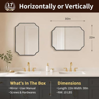 Besdomus Black Modern Bathroom Mirror: 22"x30" Minimalist Vanity Mirrors
