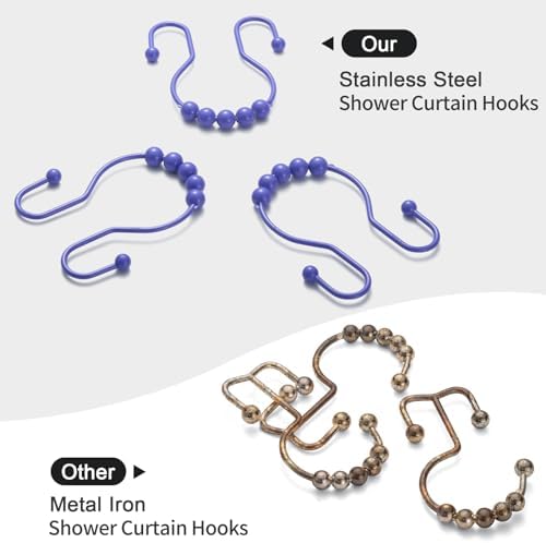 Goowin Shower Curtain Hooks, 12 Pcs Shower Curtain Rings, Stainless Steel Shower Curtain Hangers, Double Hook Shower Curtain Hooks, Smooth Sliding Anti-Drop Shower Rings for Curtain (Purple)