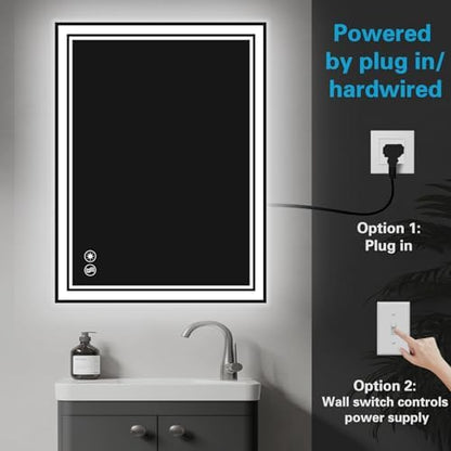 28 x 36'' Bathroom Mirror with Lights, Dimmable 3 Colors, Fogless