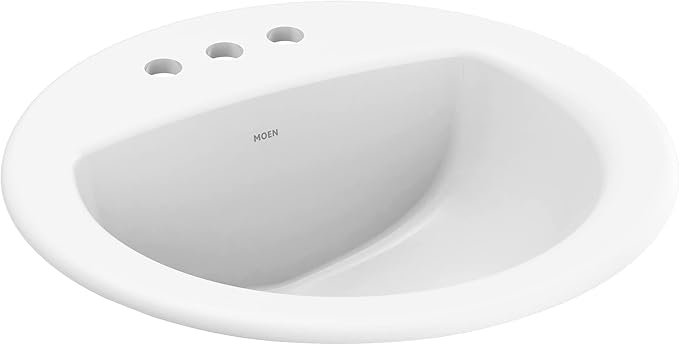 Moen White Vitreous China Drop-in Countertop Sink, 19 X 8.25 Inch Oval Bathroom Sink with a High Gloss Porcelain Finish for Vanity Countertop Placement, BGCW13OD1919