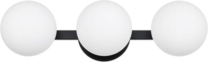 Black Bathroom Vanity Light Fixtures, Modern 3 Lights Globe Wall Sconce Lighting, Porch Wall Mount Light Fixture for Bathroom, Mirror Cabinets Hallway Stairs (Matte Black, 3-Light)