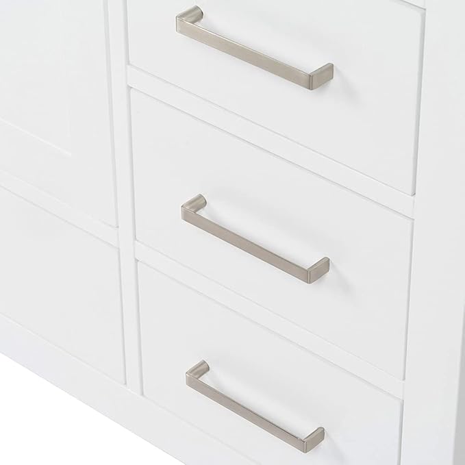 ARIEL Cambridge 54-inch Bathroom Vanity with Sink,Solid Wood, 1.5-inch Italian Carrara Marble Countertop, Single Rectangular Porcelain Sink, 2 Soft Closing Doors, 9 Dovetail Drawers, White