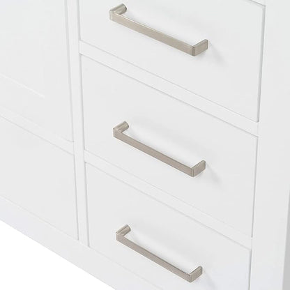 ARIEL Cambridge 54-inch Bathroom Vanity with Sink,Solid Wood, 1.5-inch Pure White Quartz Countertop & Backsplash, Single Rectangular Porcelain Sink, 2 Soft Closing Doors, 9 Dovetail Drawers, White