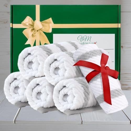 VOOVA & MOVAS Wash Cloths 4PC, 100% Cotton, 13x13 in, Gray White