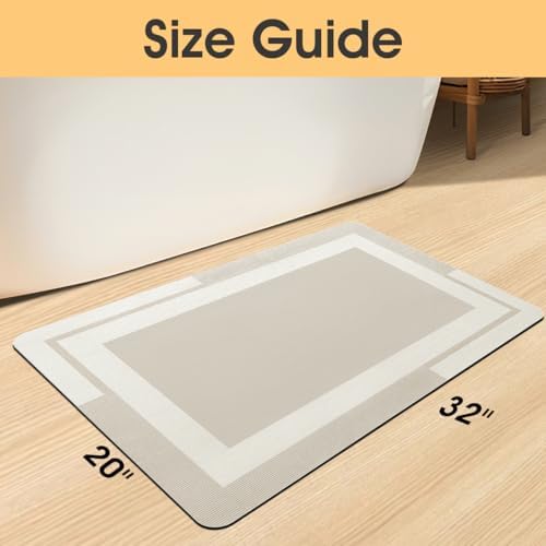ACCUMTEK Non Slip Bath Mat, Thin Bathroom Rugs Fit Under Door, Quick Dry Bath Mats, Machine Washable Bath Rugs for Bathroom, Bathtub & Kitchen, Bathtub, Light Beige/Bordered/32 x20