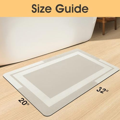ACCUMTEK Non Slip Bath Mat, Thin Bathroom Rugs Fit Under Door, Quick Dry Bath Mats, Machine Washable Bath Rugs for Bathroom, Bathtub & Kitchen, Bathtub, Light Beige/Bordered/32 x20