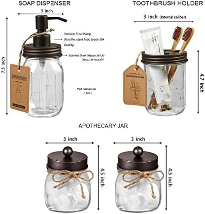 Amolliar Mason Jar Bathroom Accessories Set, 4Pcs Glass Bathroom Set,Bronze