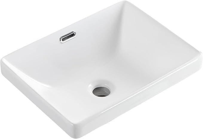 Bathroom Vessel Sink 16.7" X 12.6" Semi Recessed Bathroom Sink Rectangular Drop In Bathroom Sinks with Overflow White Ceramic Vessel Sinks for Bathroom Modern Above Counter Basin Vanity Sink