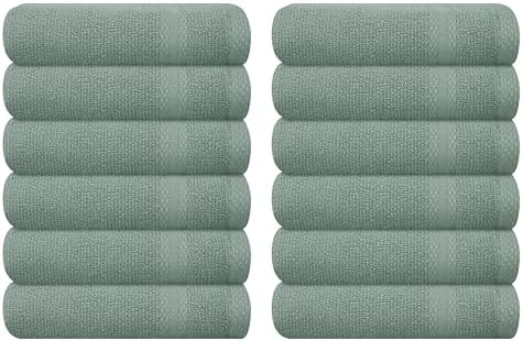 GLAMBURG Ultra Soft 12-Piece Washcloths Set 13x13-100% Ringspun Cotton - Durable & Highly Absorbent Face Towels - Ideal for use in Bathroom, Kitchen, Gym, Spa & General Cleaning - Jade