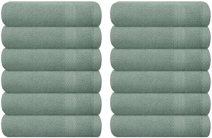 GLAMBURG Ultra Soft 12-Piece Washcloths Set 13x13-100% Ringspun Cotton - Durable & Highly Absorbent Face Towels - Ideal for use in Bathroom, Kitchen, Gym, Spa & General Cleaning - Jade