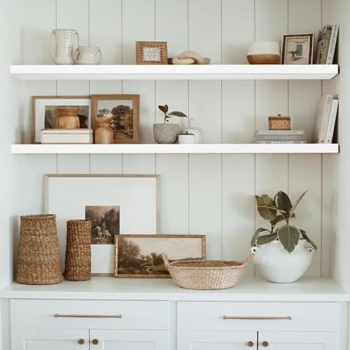 QEEIG Floating Shelves for Wall 55.1" Extra Long - Wall Mounted Shelf Bathroom Kitchen Living Room Bedroom Farmhouse Home Decor Display Bookshelf Large 55.1 x 9.3 inch Set of 2, White (008-140W)