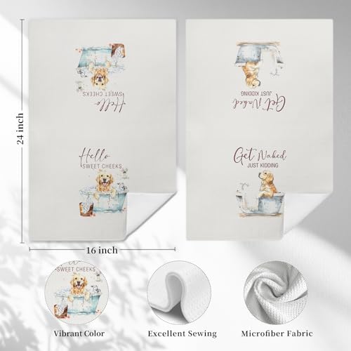Funny Golden Retriever Hand Towels, Hello Sweet Cheeks Bathroom Decor, Golden Retriever Gifts Decorative Hand Towels for Bathroom Washroom Restroom, 16x24 Inch Set of 2