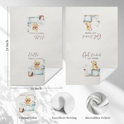 Funny Golden Retriever Hand Towels, Hello Sweet Cheeks Bathroom Decor, Golden Retriever Gifts Decorative Hand Towels for Bathroom Washroom Restroom, 16x24 Inch Set of 2