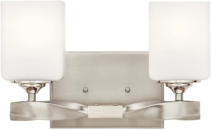 Kichler Marette 13.5 inch 2 Light Vanity Light with Satin Etched Cased Opal Glass in a Rich Champagne Bronze, for Bathroom and Powder Rooms, (13.5" W x 8" H), 55001CPZ