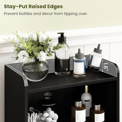 Small Bathroom Storage Cabinet with 2 Doors & Shelf,Rattan Black